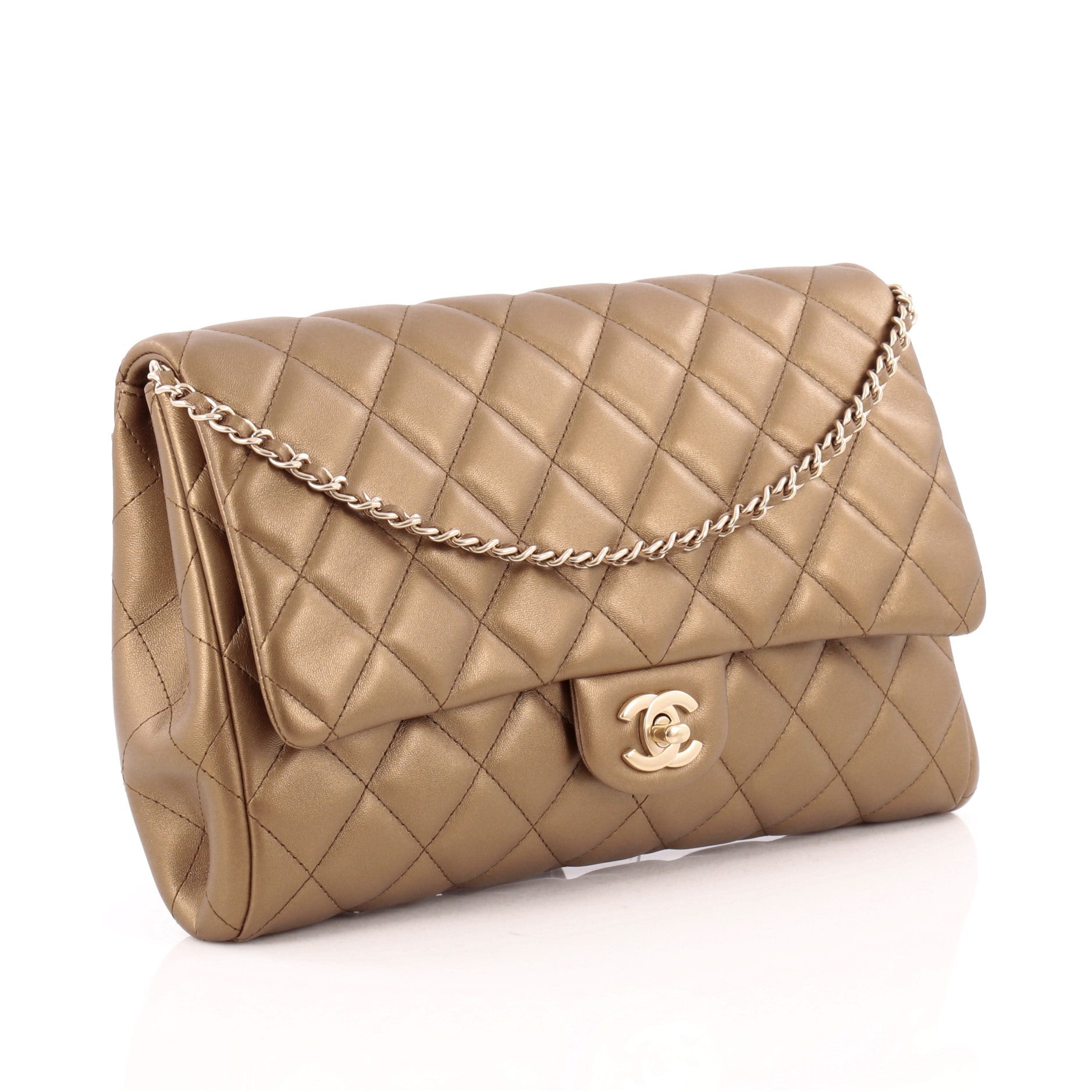 Clutch with Chain Quilted Lambskin