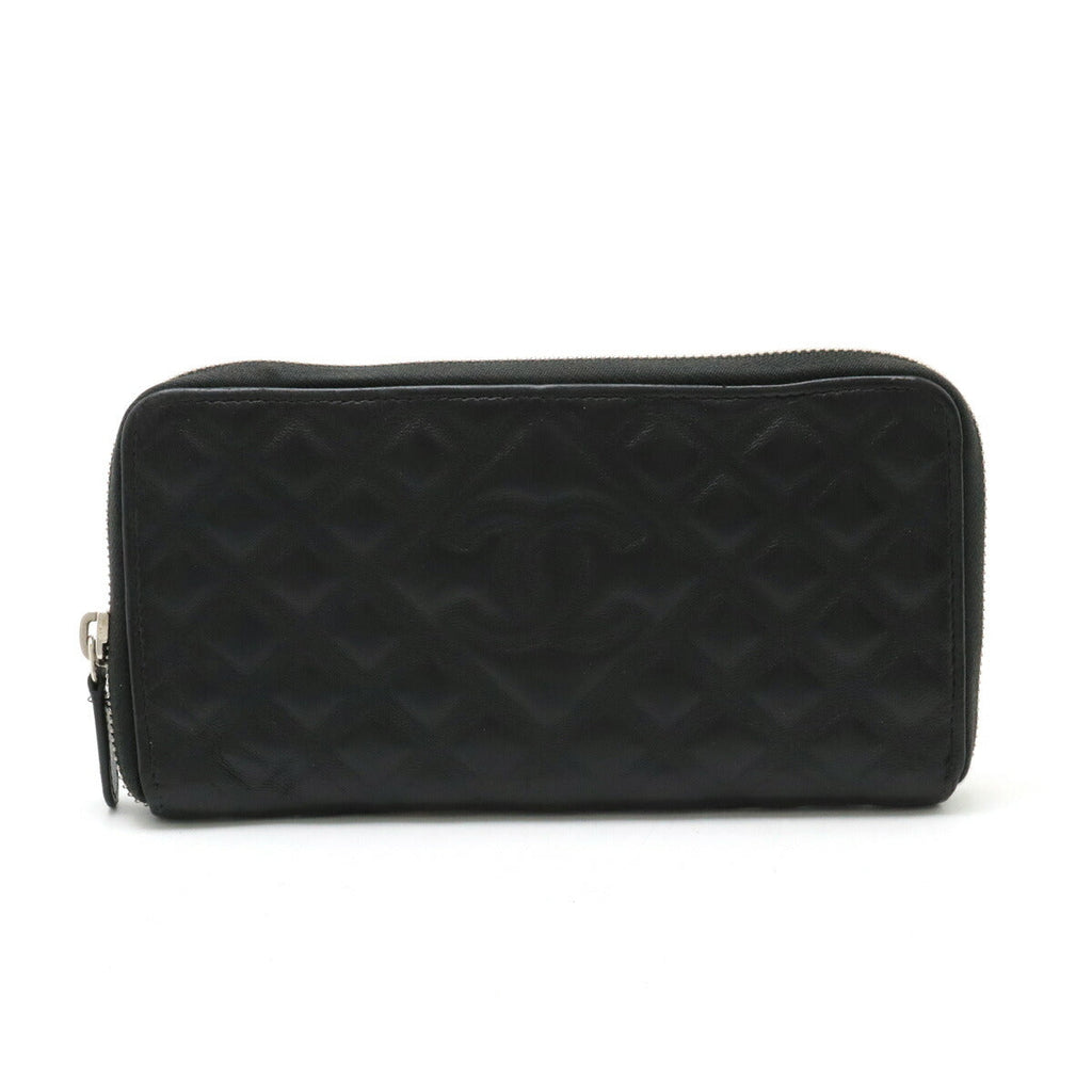 Chanel Diamond Stitch Coco Mark Long Zip Wallet Leather Black