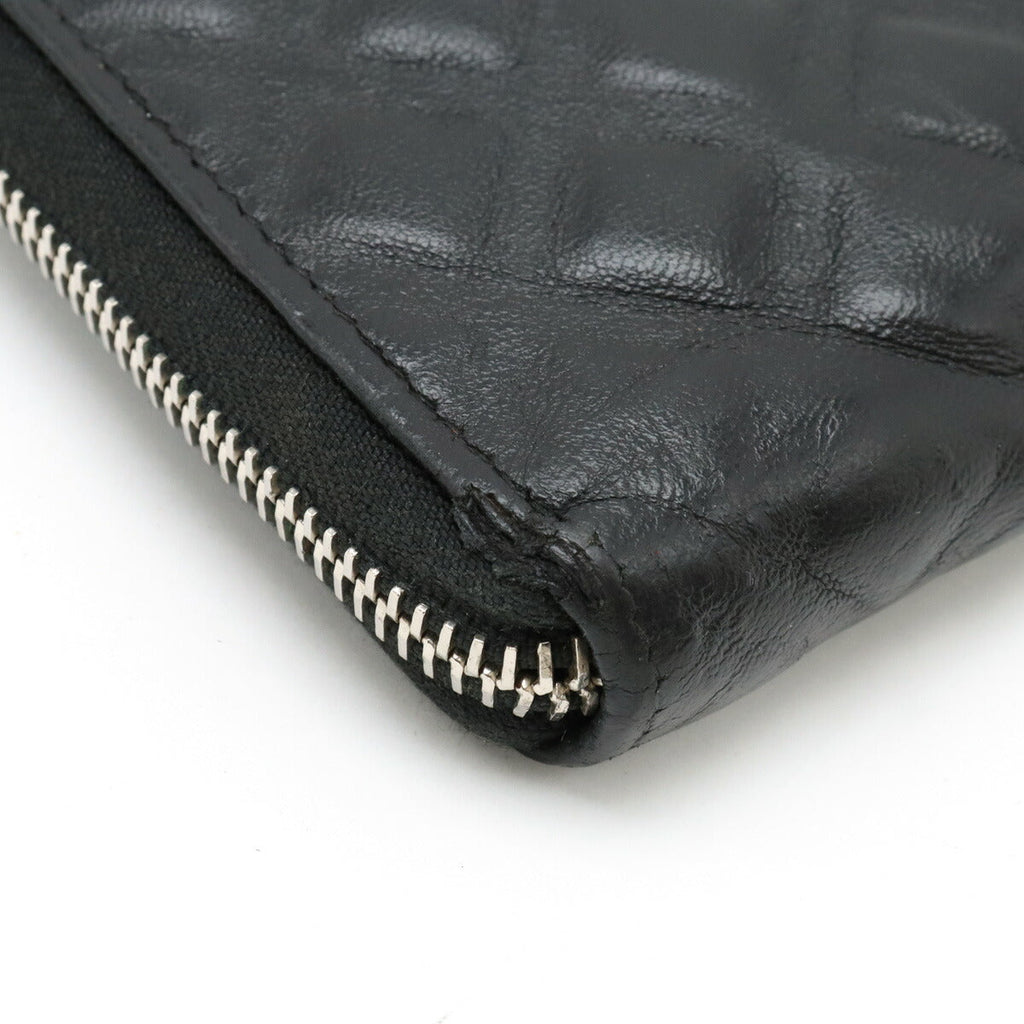Chanel Diamond Stitch Coco Mark Long Zip Wallet Leather Black
