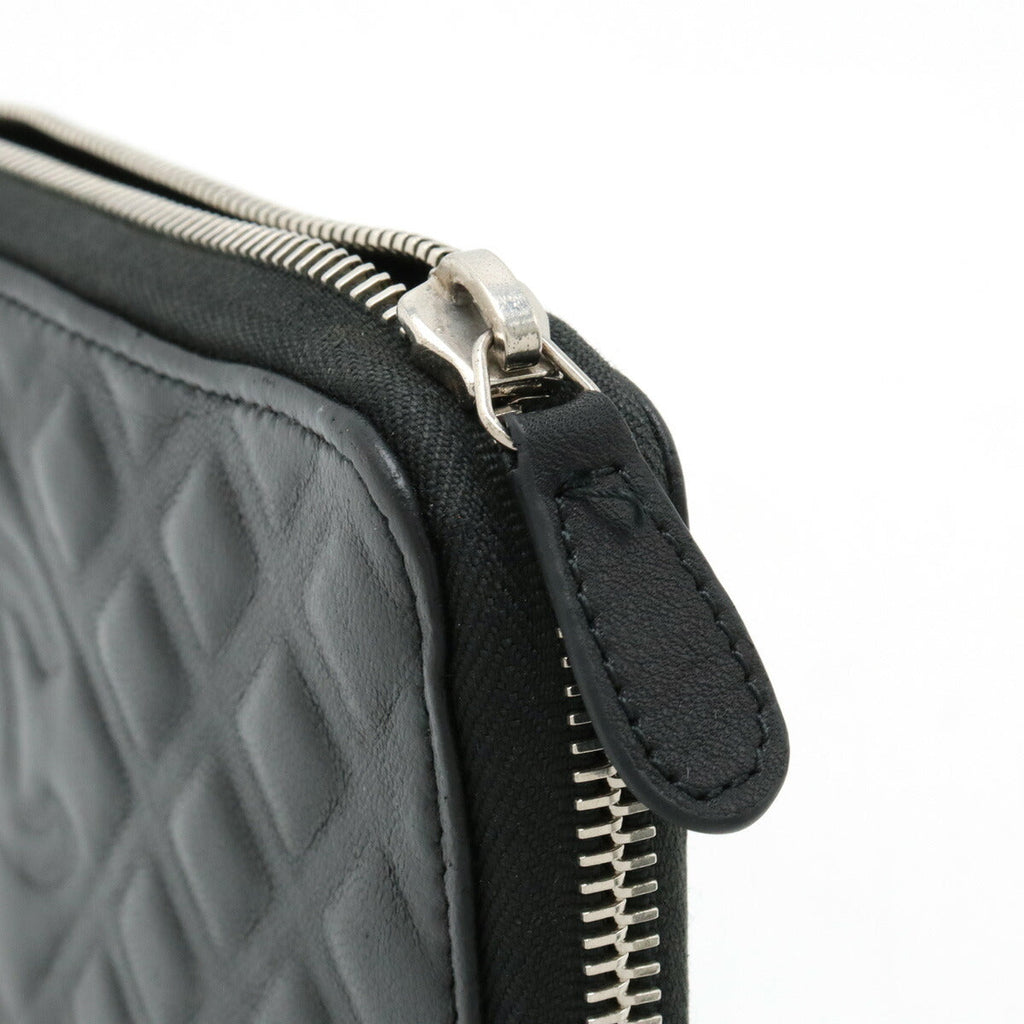 Chanel Diamond Stitch Coco Mark Long Zip Wallet Leather Black