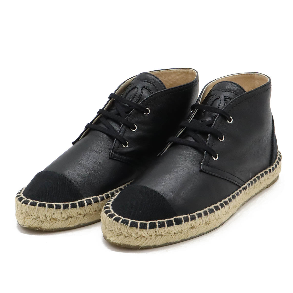Chanel Leather Canvas Coco Mark Espadrille Chukka Boots Shoes