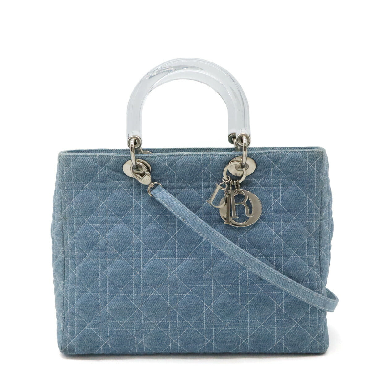 Christian Dior Denim Lady Dior 2way Bag Light Blue
