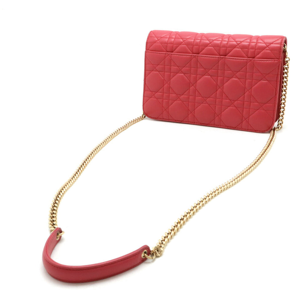 Christian Dior Leather Cannage New Lock 2way Chain Wallet