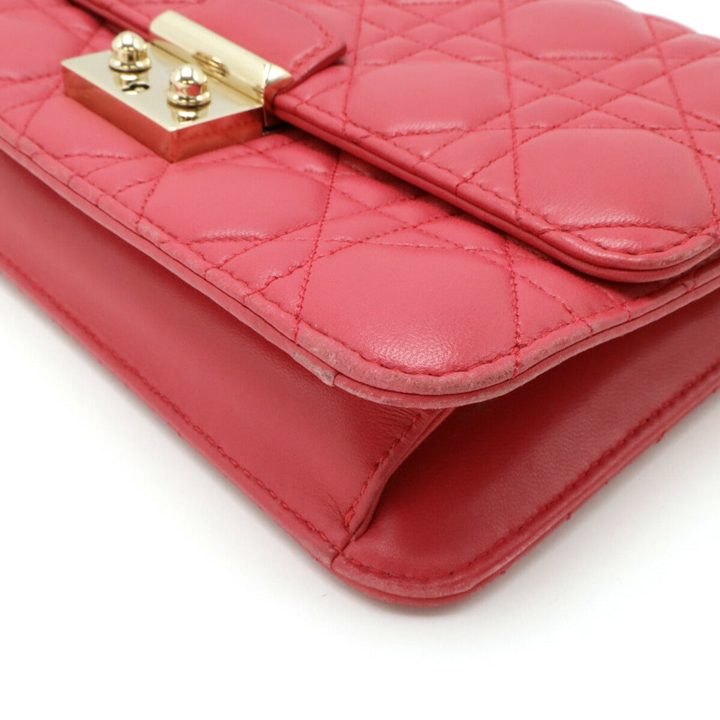 Christian Dior Leather Cannage New Lock 2way Chain Wallet