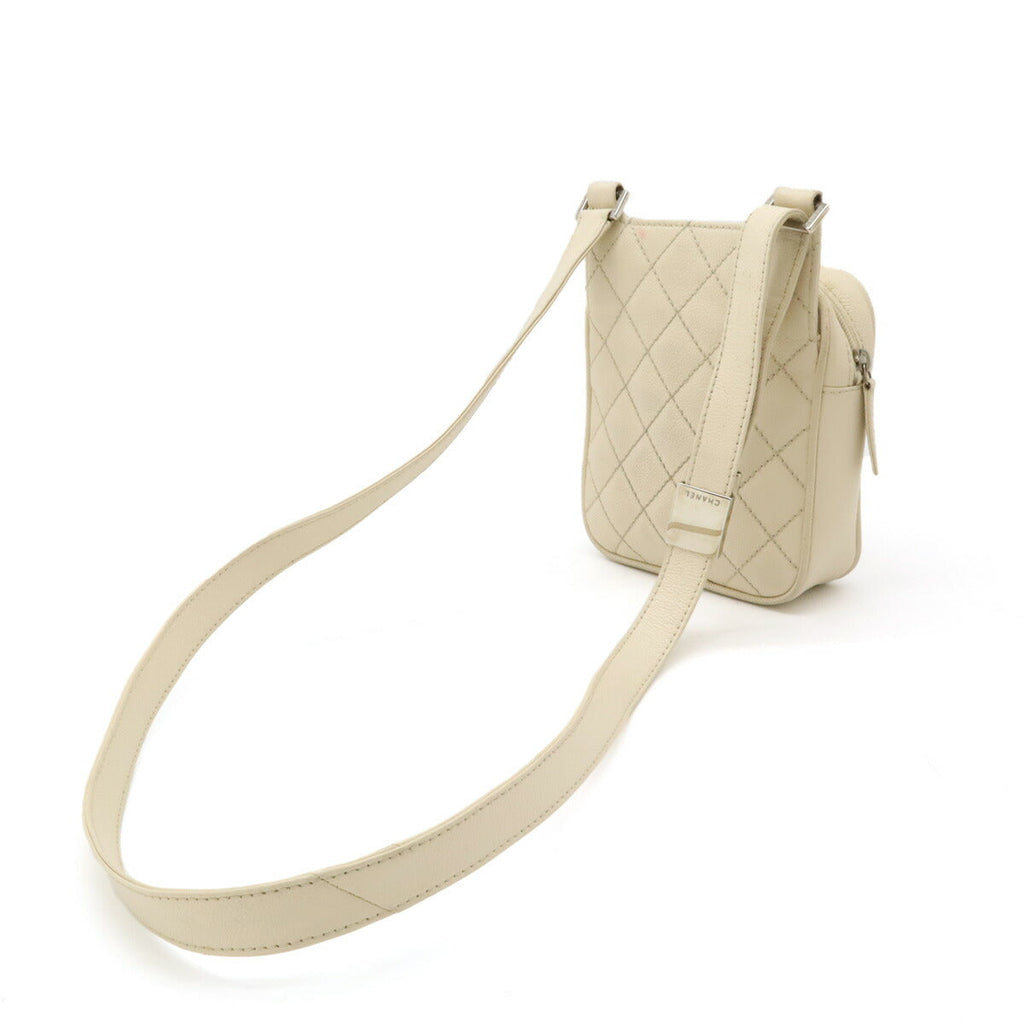 Chanel Caviar Skin Matelassé Coco Mark Shoulder Bag Mini Bag Light Beige Silver Hardware