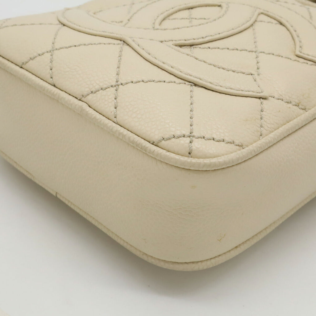Chanel Caviar Skin Matelassé Coco Mark Shoulder Bag Mini Bag Light Beige Silver Hardware