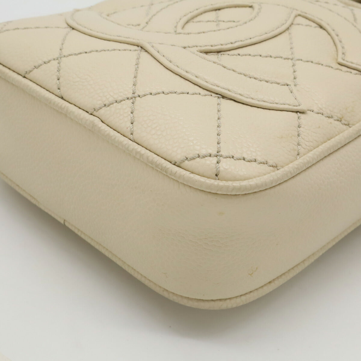 Chanel Caviar Skin Matelassé Coco Mark Shoulder Bag Mini Bag Light Beige Silver Hardware