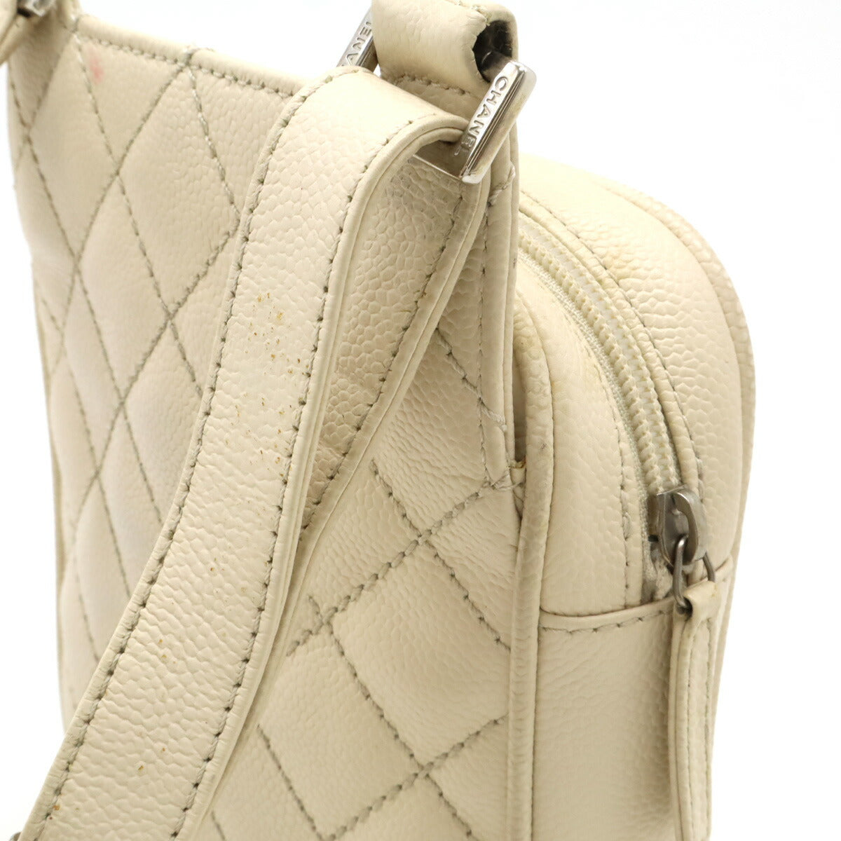 Chanel Caviar Skin Matelassé Coco Mark Shoulder Bag Mini Bag Light Beige Silver Hardware