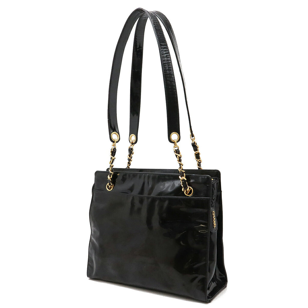 Chanel Enamel Coco Mark 2way Shoulder Bag Black Gold Hardware