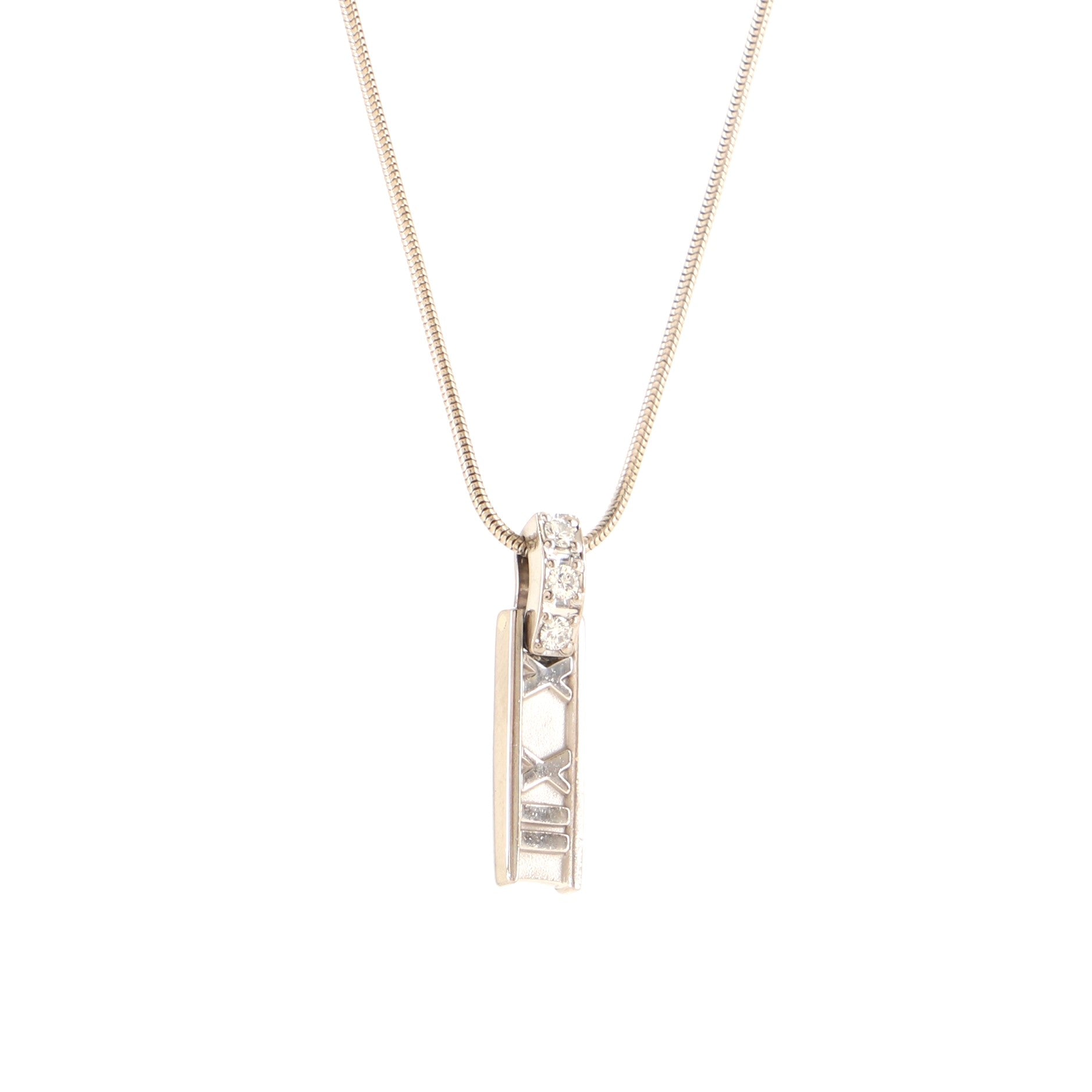 Atlas Bar Pendant Necklace 18K White Gold with Diamonds