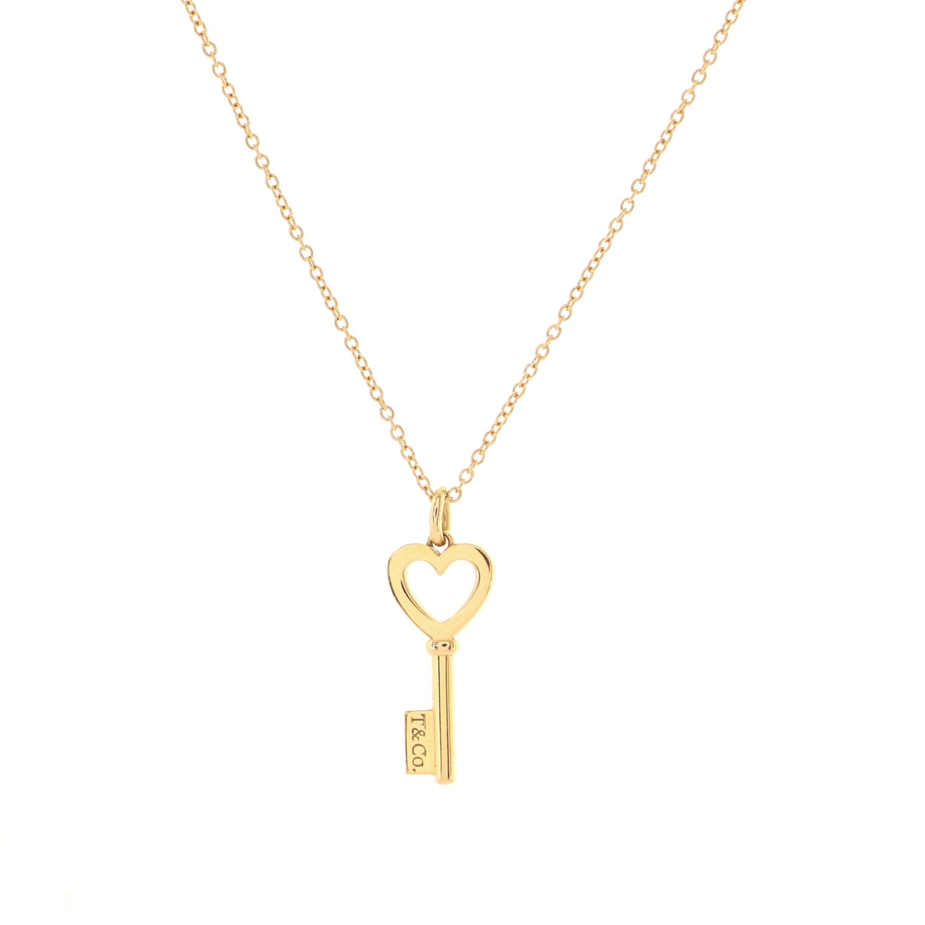 Heart Key Pendant Necklace 18K Yellow Gold