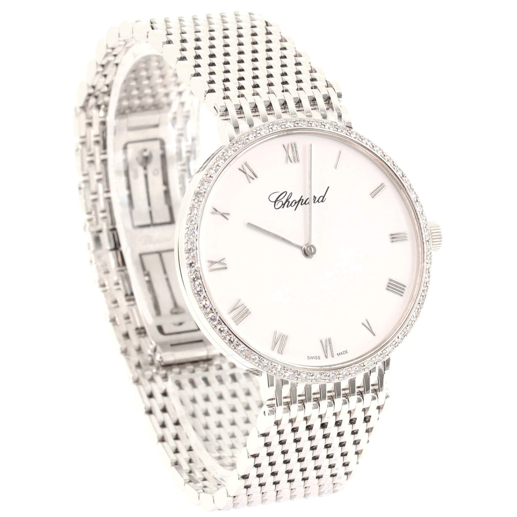 Classic Round Manual Watch White Gold with Diamond Bezel 34