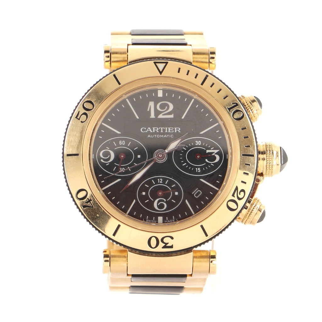 Pasha de Cartier Seatimer Chronograph Automatic Watch Yellow Gold and Rubber 42