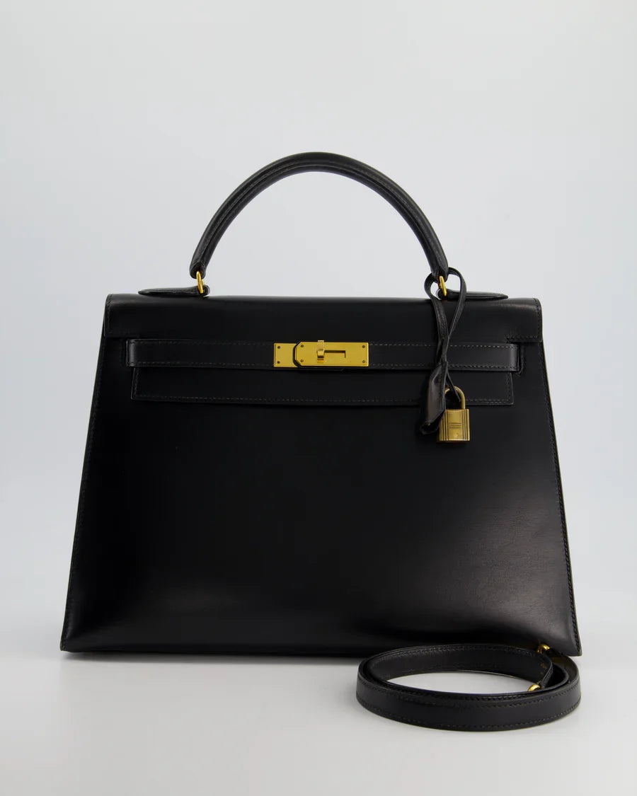 Hermes Vintage Kelly 32 Sellier in Box Leather with Gold Hardware
