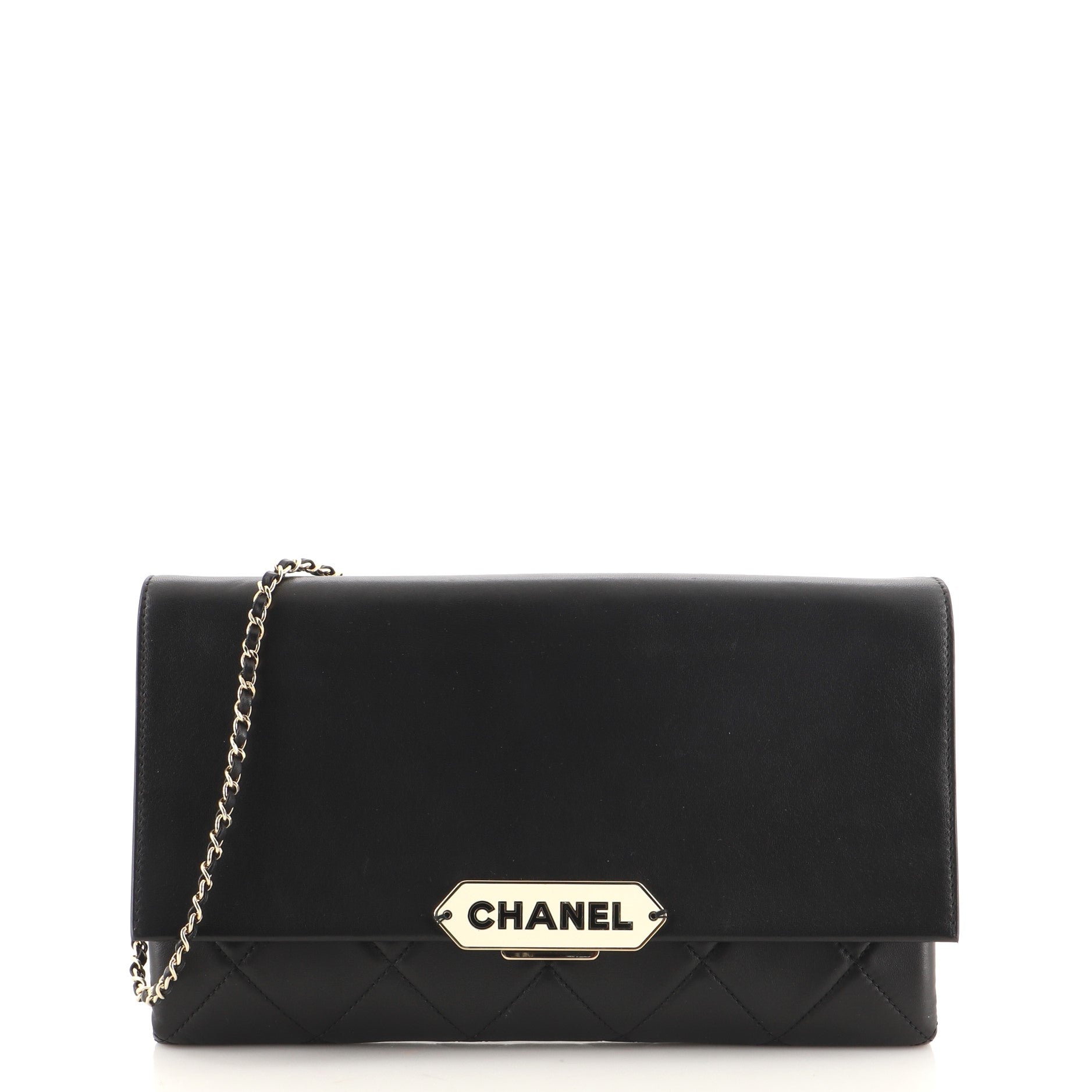 Retro Label Chain Clutch Quilted Lambskin