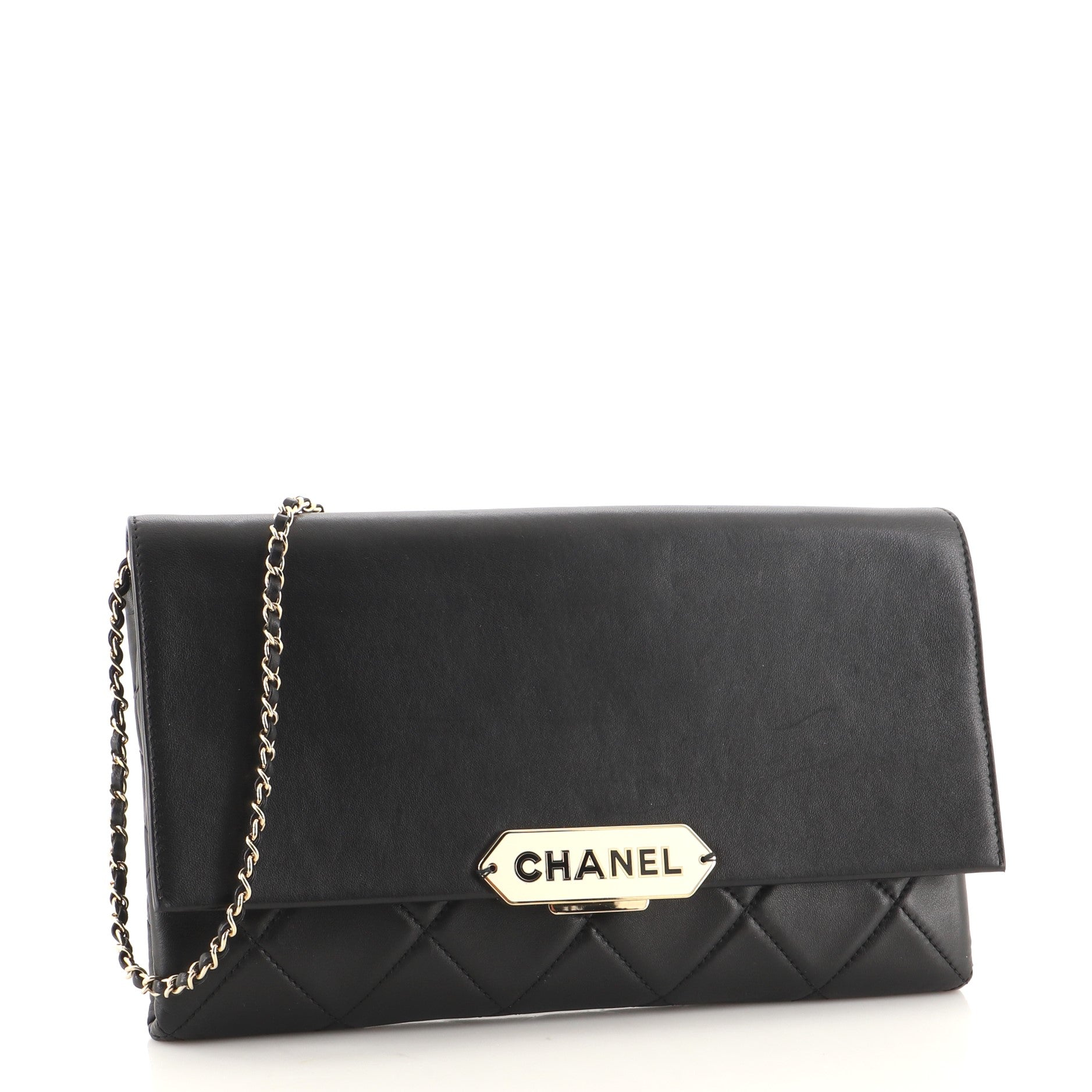 Retro Label Chain Clutch Quilted Lambskin