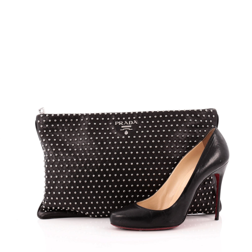 Hand Strap Clutch Studded Soft Calf Large