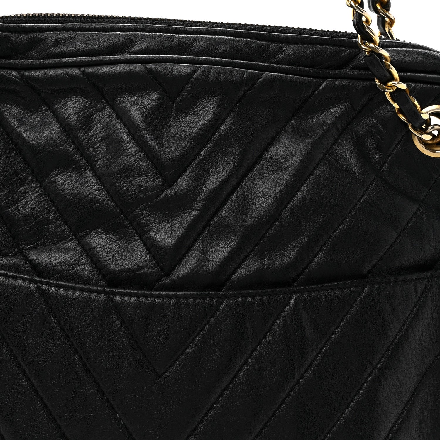 Lambskin Surpique Chevron Small Tote Black