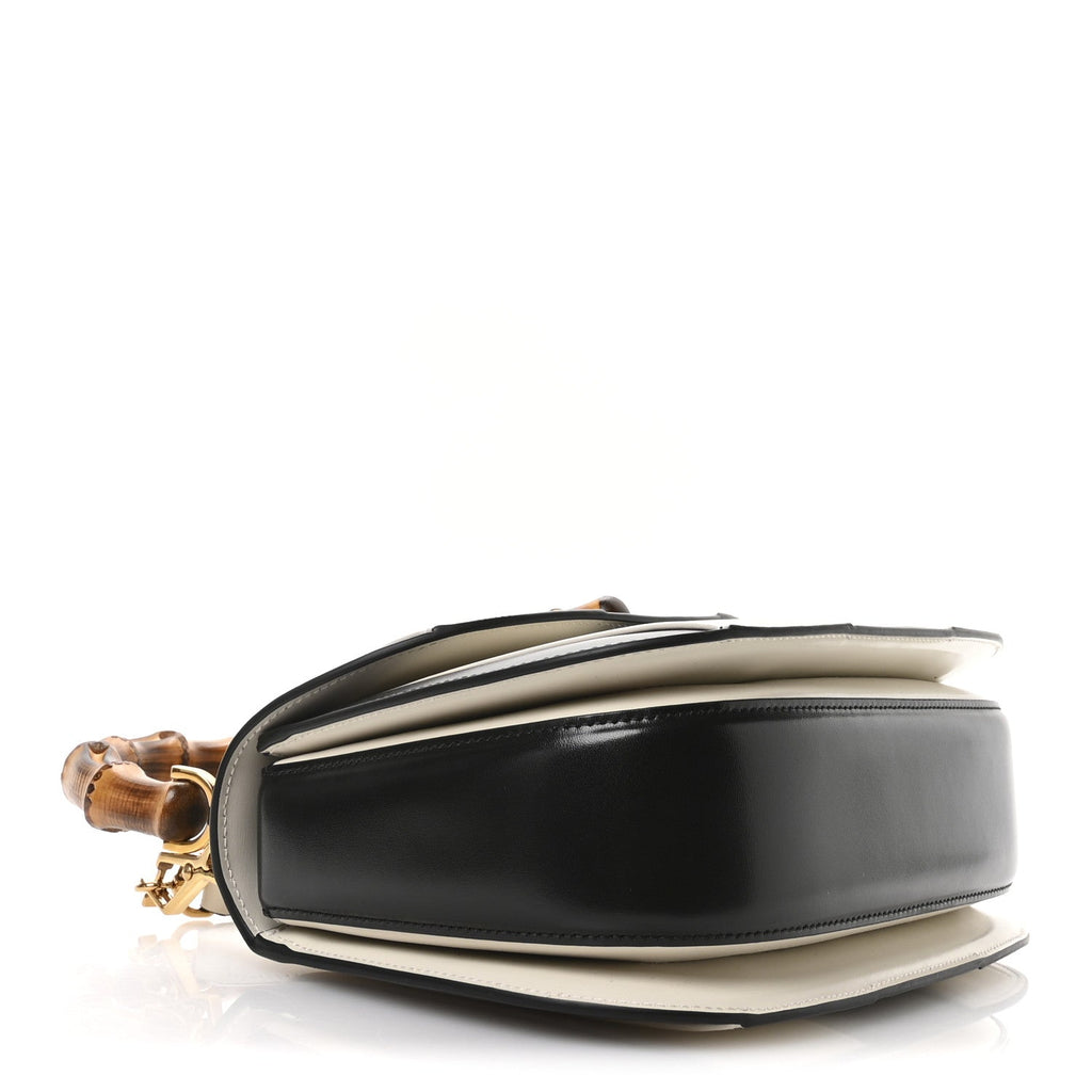 Boarded Dyana Lux Calfskin Web Monochrome Medium Bamboo 1947 Top Handle Bag Black White