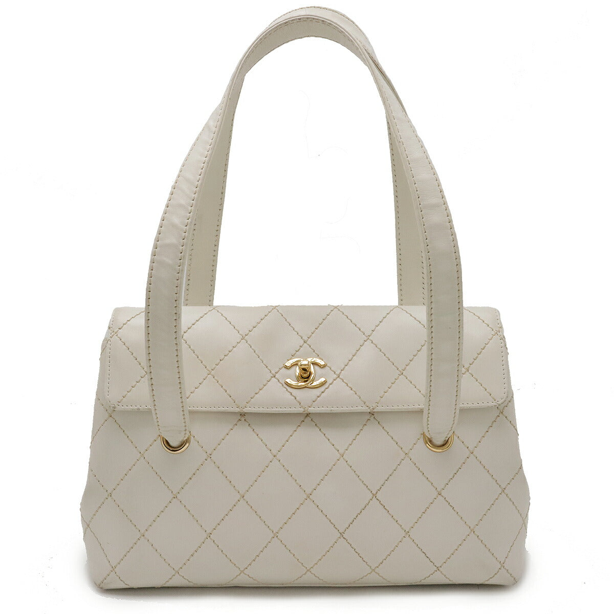 Chanel Leather Wild Stitch Coco Mark 2way Bag White