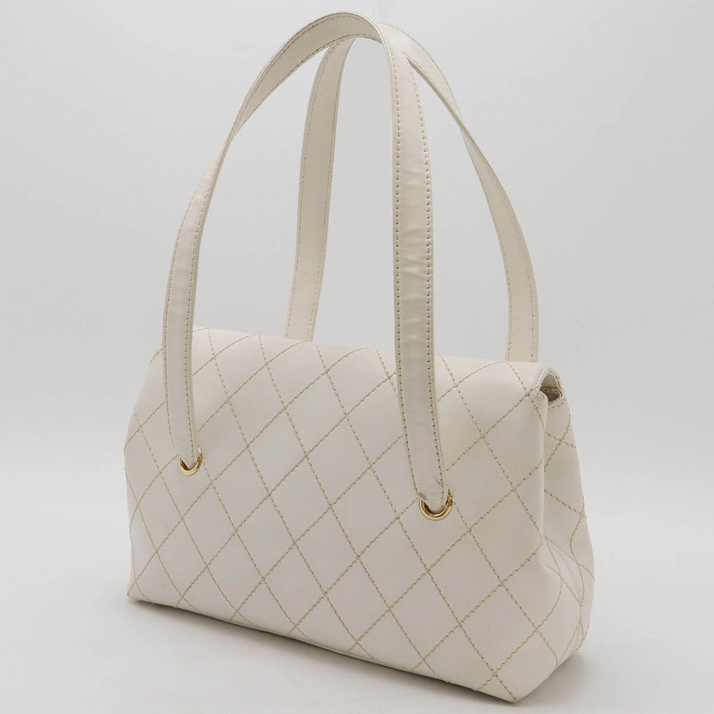 Chanel Leather Wild Stitch Coco Mark 2way Bag White