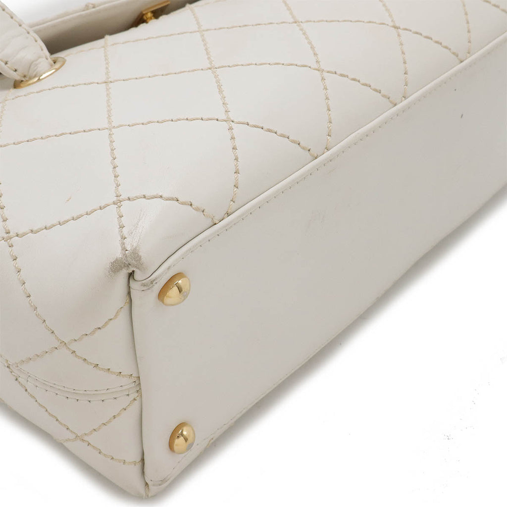 Chanel Leather Wild Stitch Coco Mark 2way Bag White