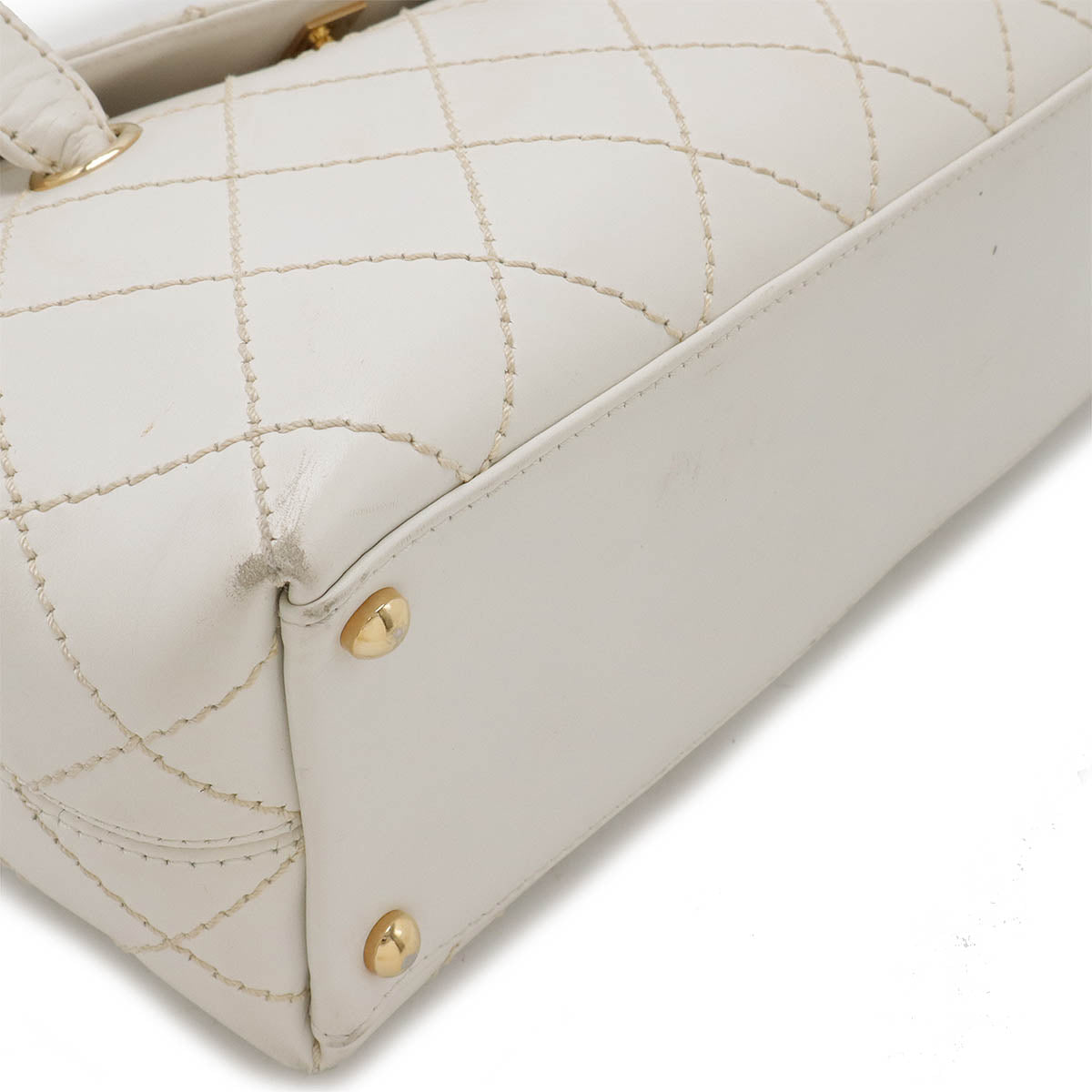 Chanel Leather Wild Stitch Coco Mark 2way Bag White