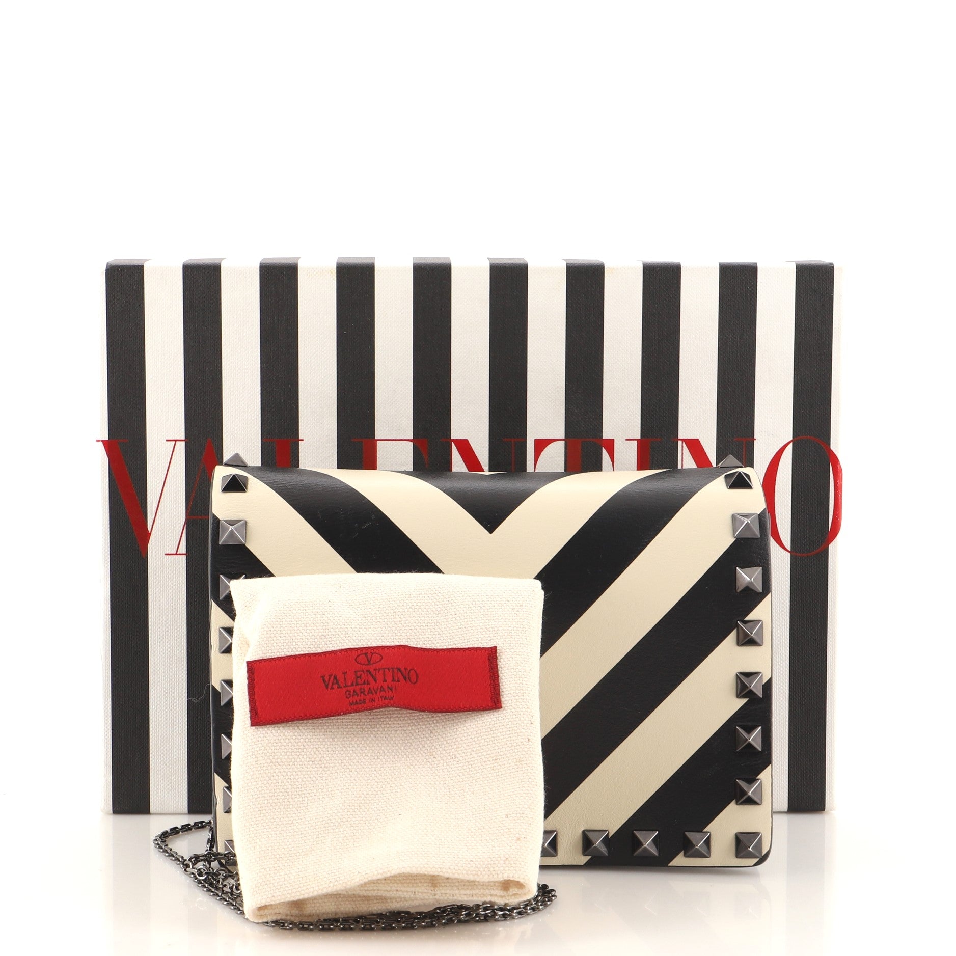 Rockstud Pouch Crossbody Bag Striped Leather Mini
