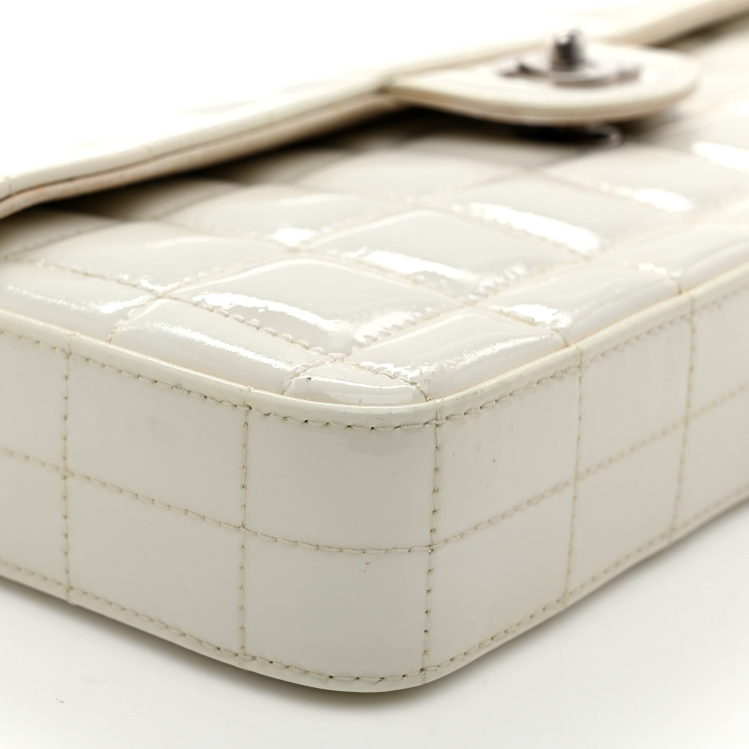 Patent Quilted East West Chocolate Bar Flap White