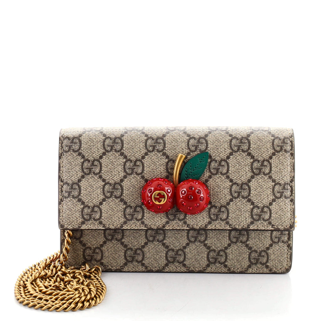Cherries Wallet on Chain GG Coated Canvas Mini
