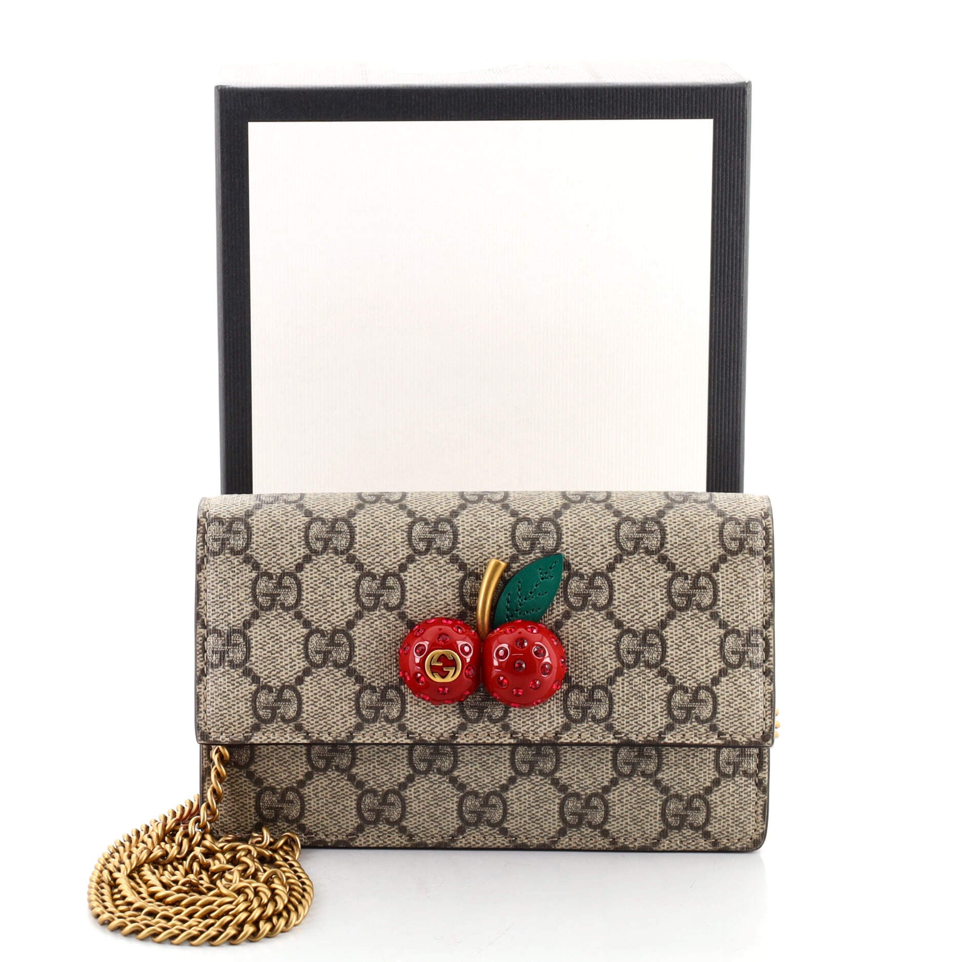 Cherries Wallet on Chain GG Coated Canvas Mini