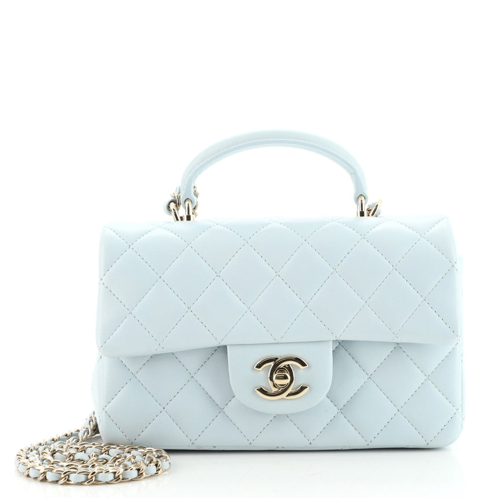 Classic Single Flap Top Handle Bag Quilted Lambskin Mini