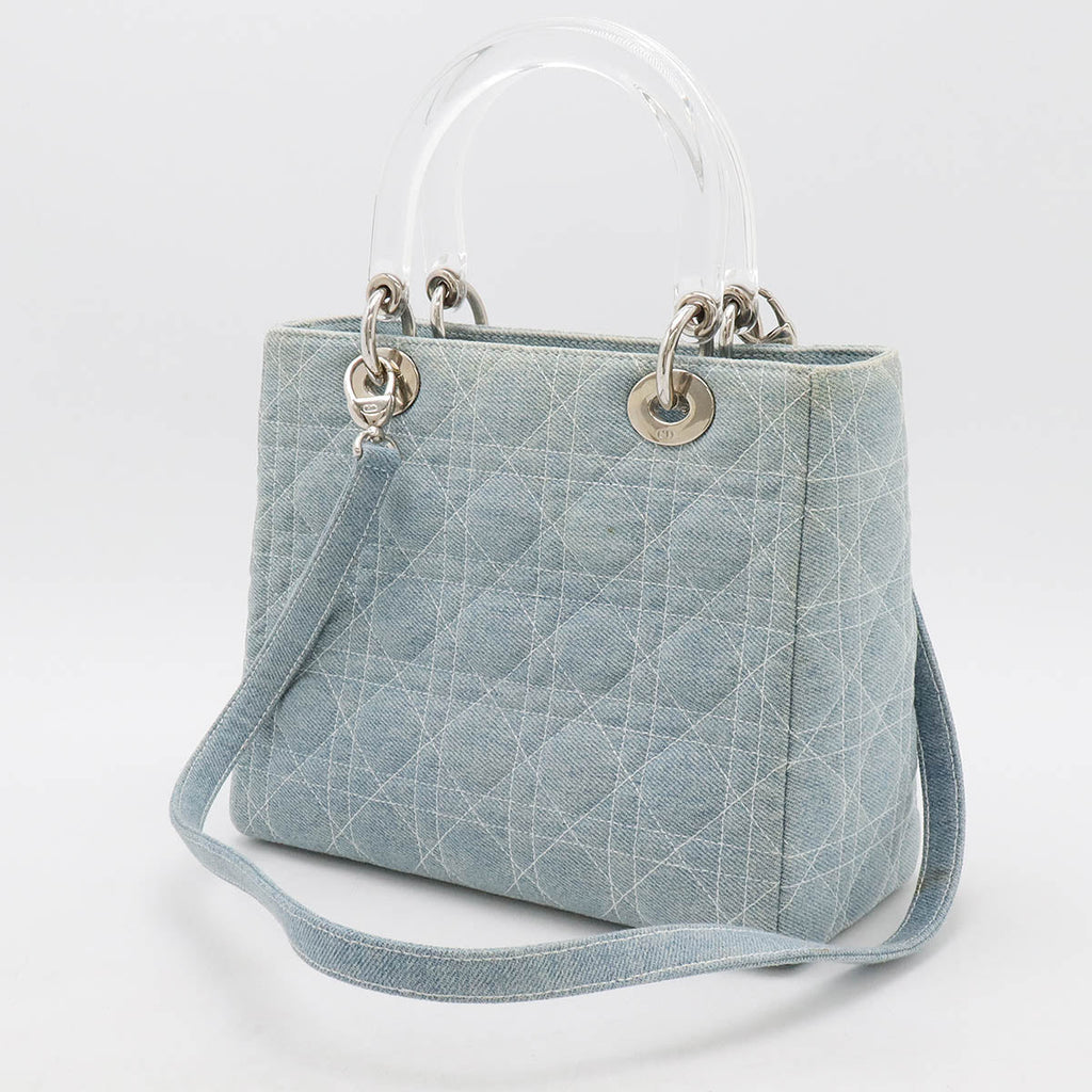 Christian Dior Denim Lady Dior 2way Bag Light Blue