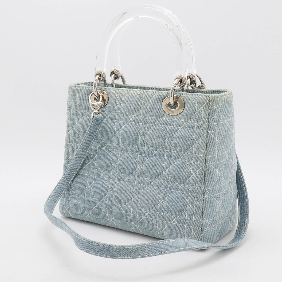 Christian Dior Denim Lady Dior 2way Bag Light Blue