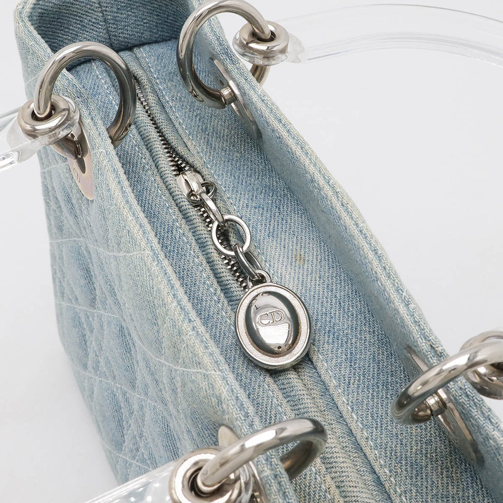 Christian Dior Denim Lady Dior 2way Bag Light Blue