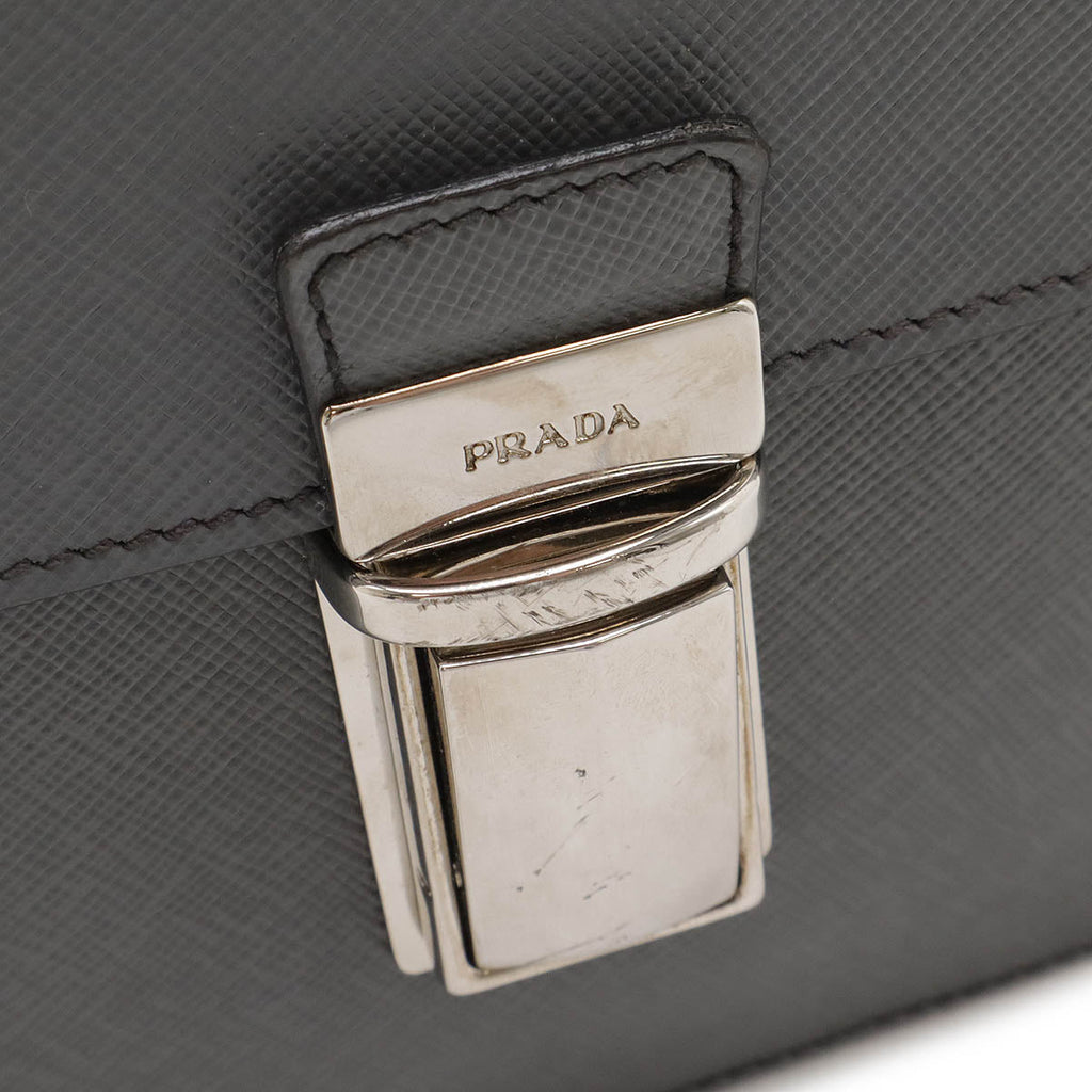 Prada Saffiano Clutch Bag 2way Bag Leather Grey