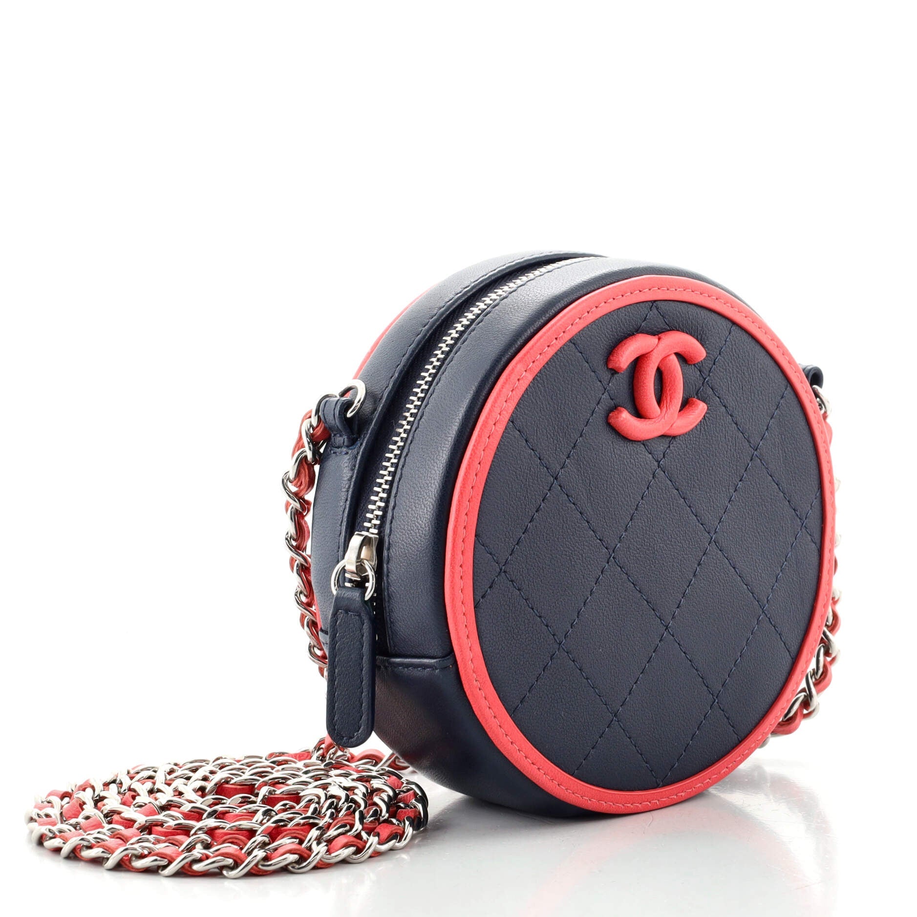 Color Pop Round Clutch with Chain Quilted Lambskin