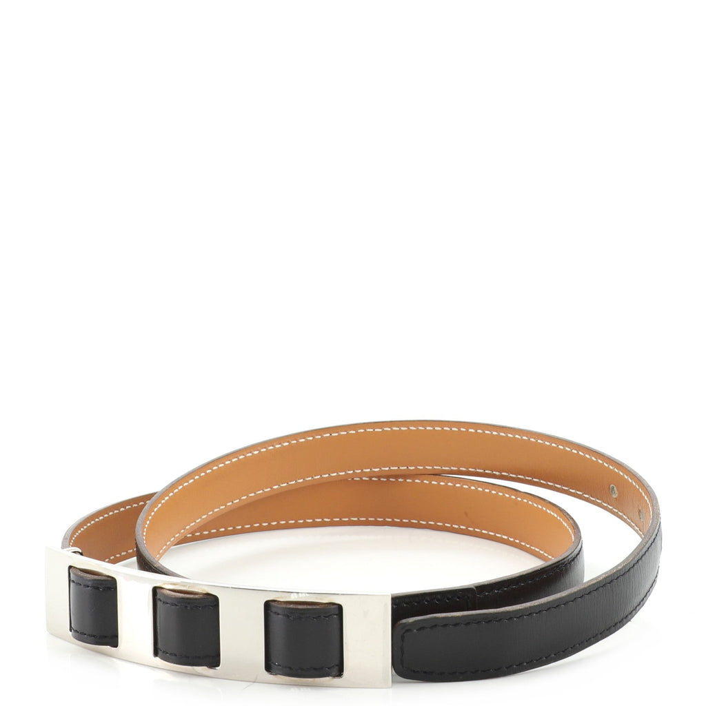 Triple Hole Buckle Belt Metal and Leather Thin 76