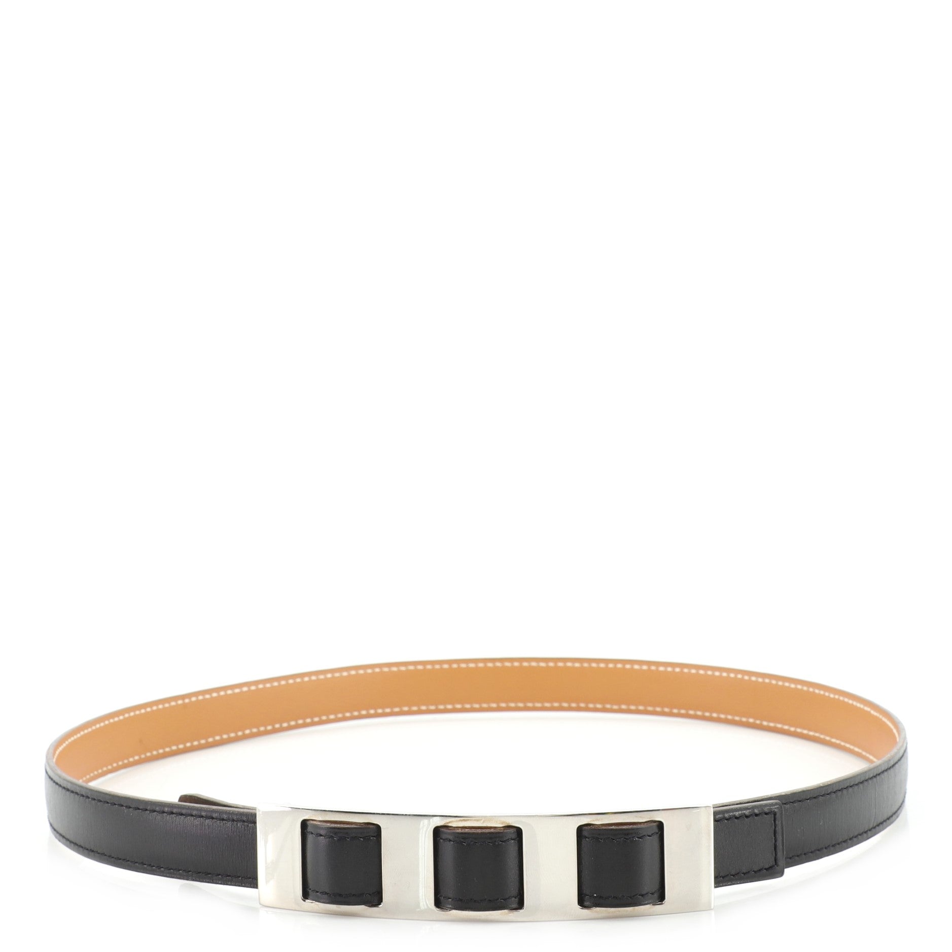 Triple Hole Buckle Belt Metal and Leather Thin 76