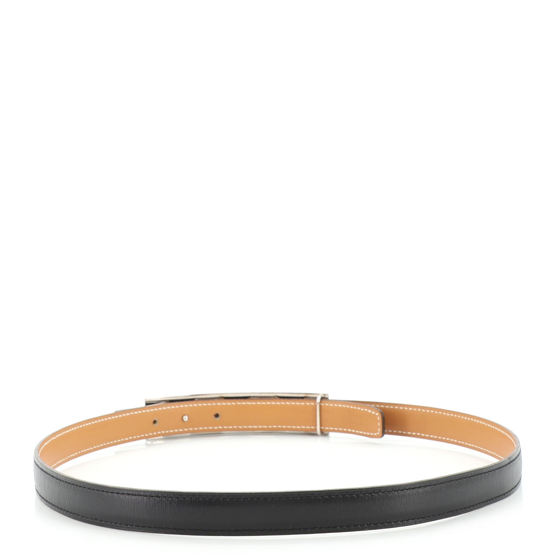 Triple Hole Buckle Belt Metal and Leather Thin 76