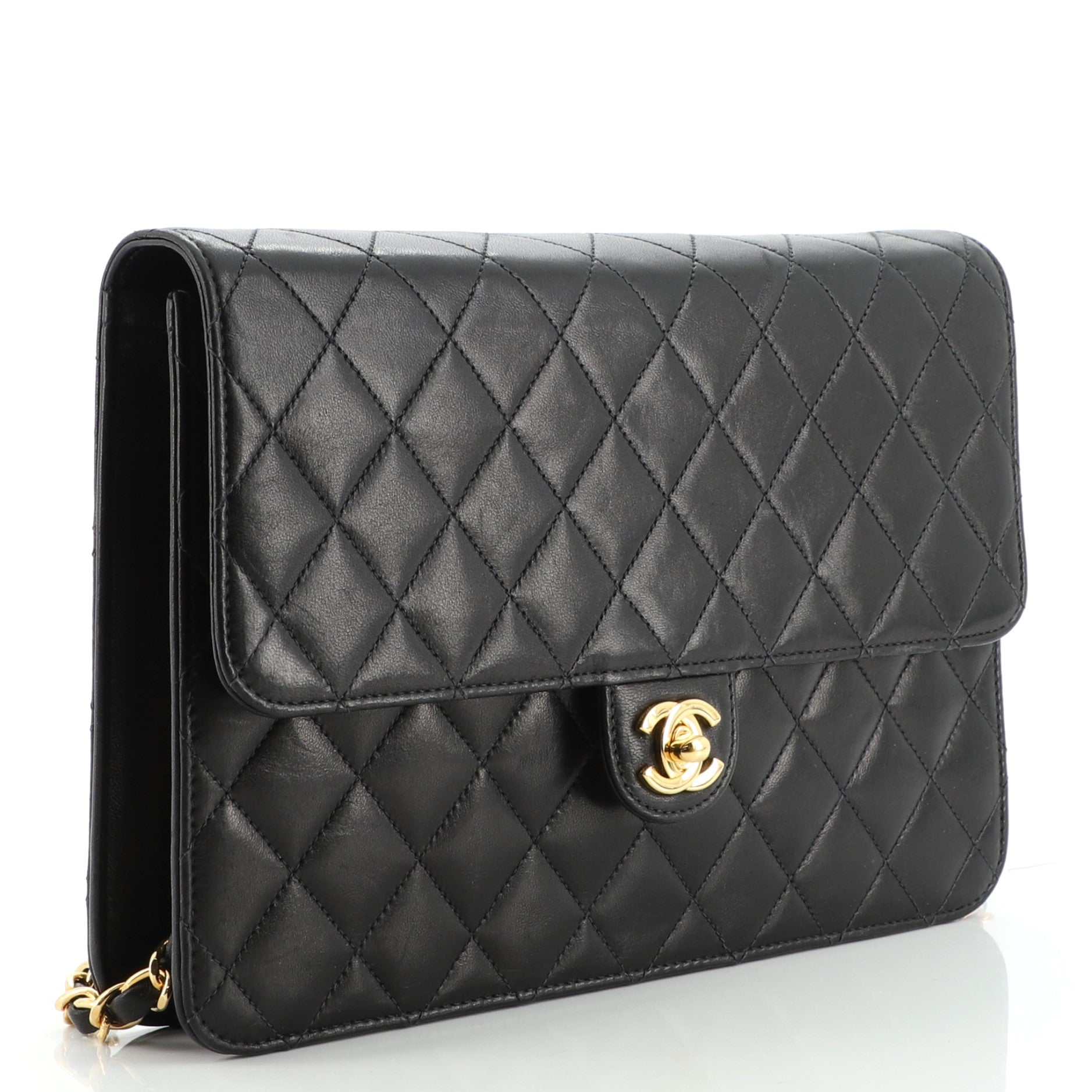 Vintage Clutch with Chain Quilted Leather Medium