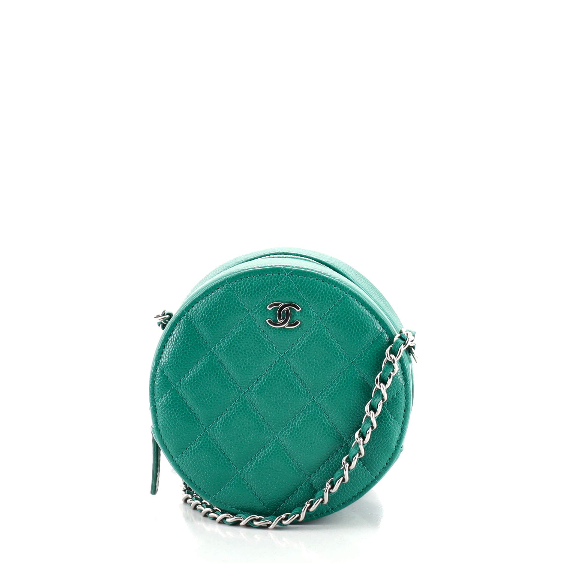 Round Clutch with Chain Quilted Caviar Mini
