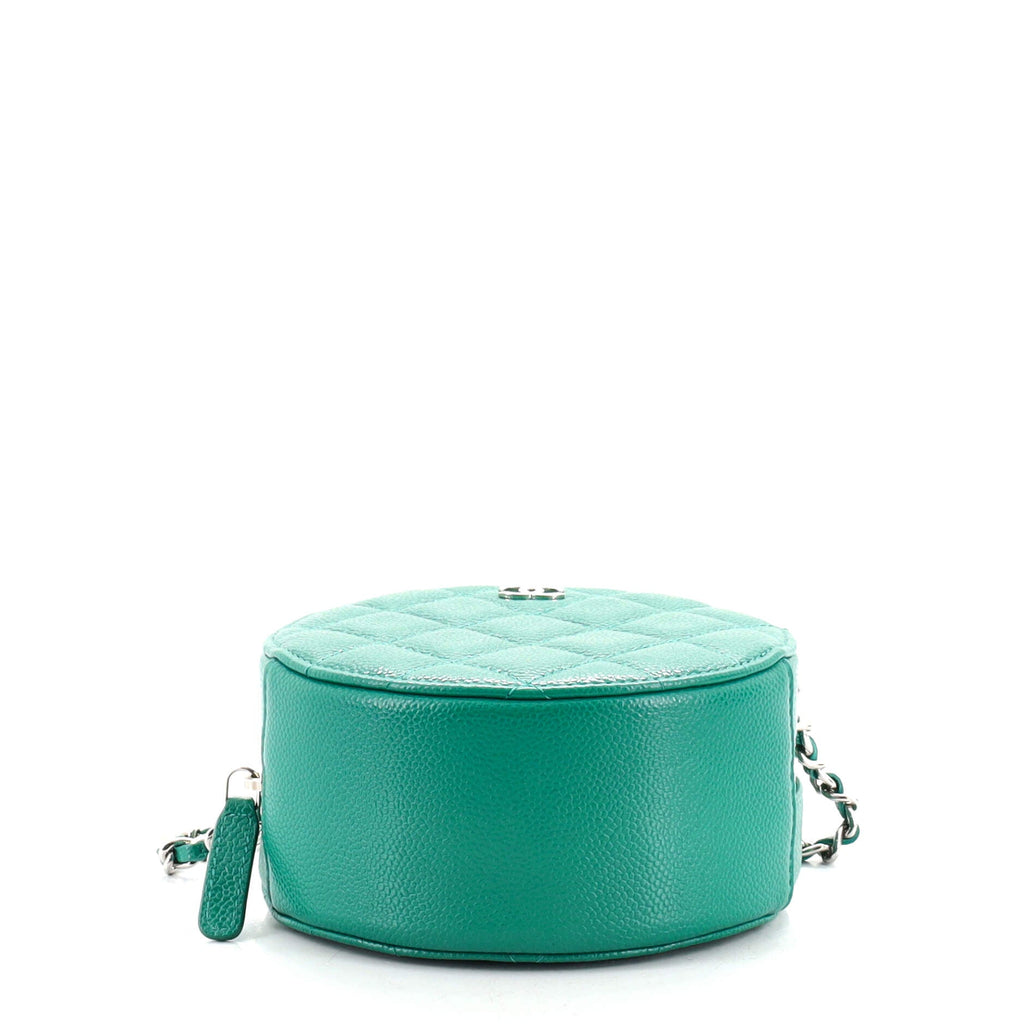 Round Clutch with Chain Quilted Caviar Mini