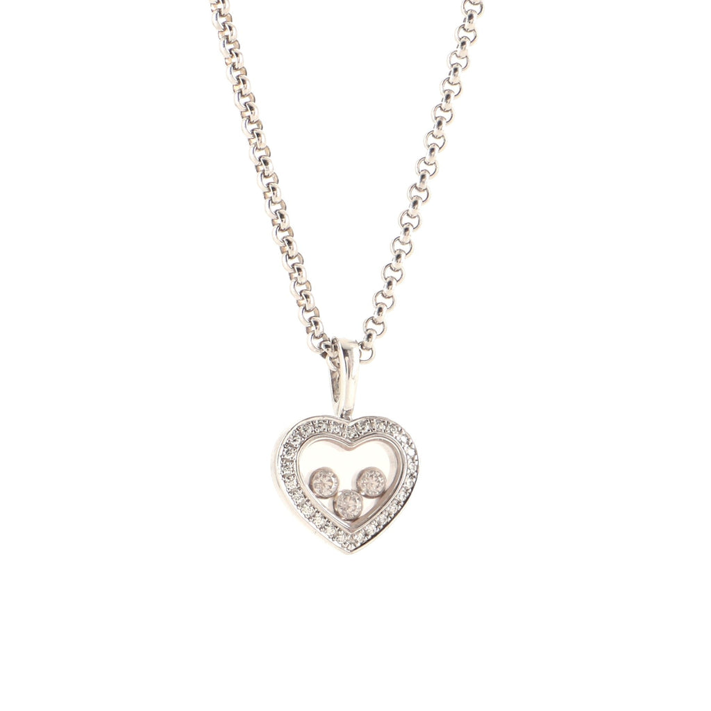 Happy Diamonds 3 Diamond Heart Pendant Necklace 18K White Gold and Diamonds