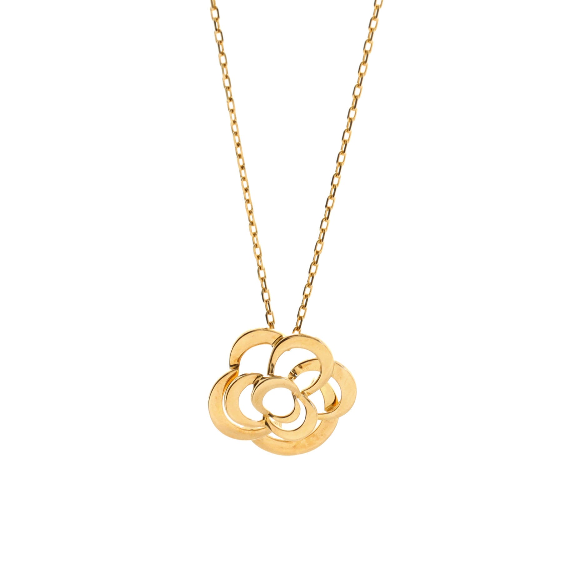 Fil de Camelia Flower Pendant Necklace 18K Yellow Gold