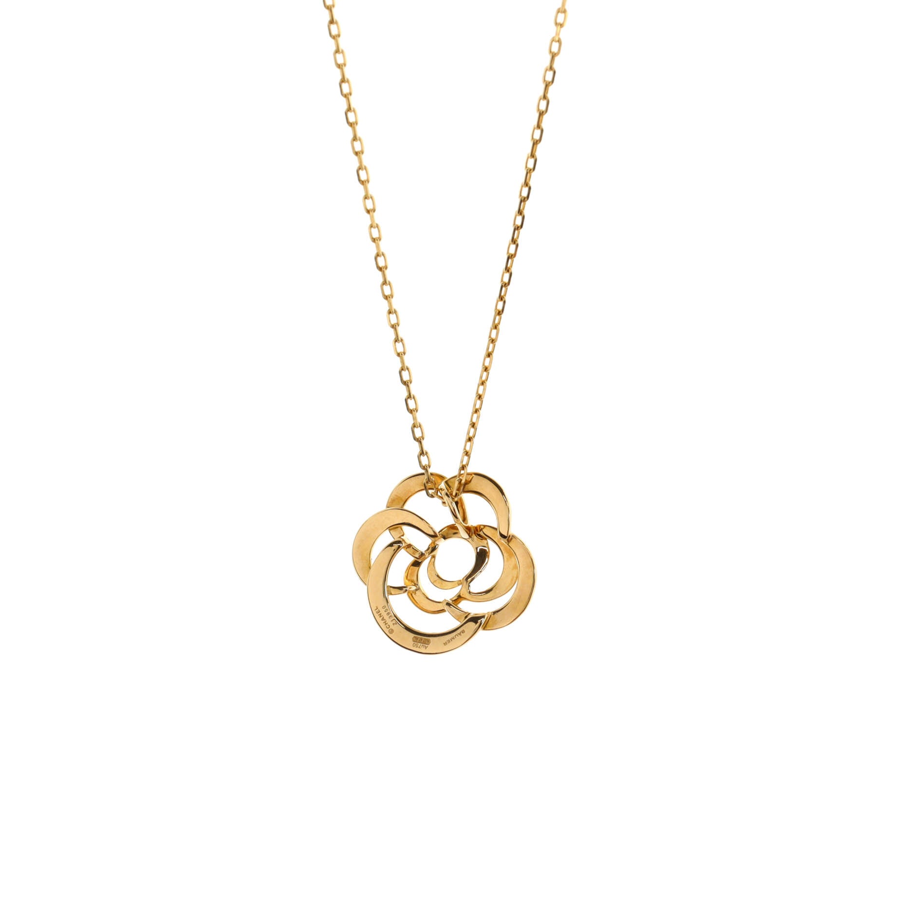Fil de Camelia Flower Pendant Necklace 18K Yellow Gold