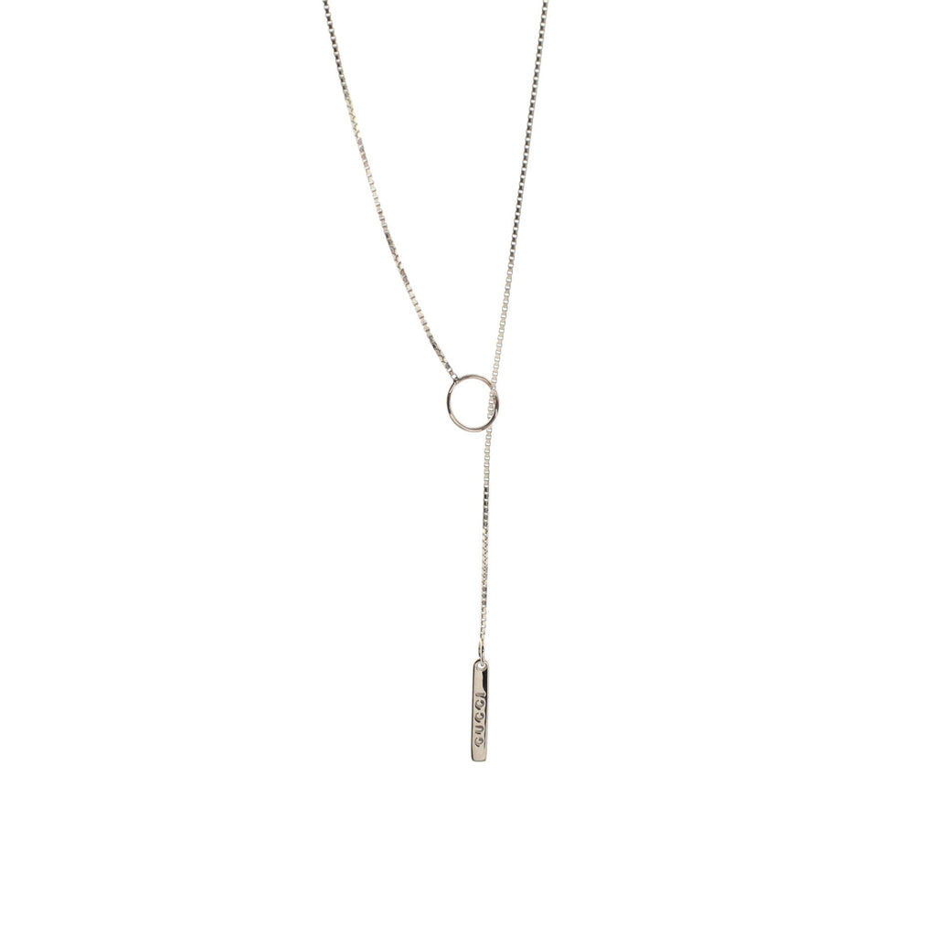 Logo Lariat Necklace 18K White Gold