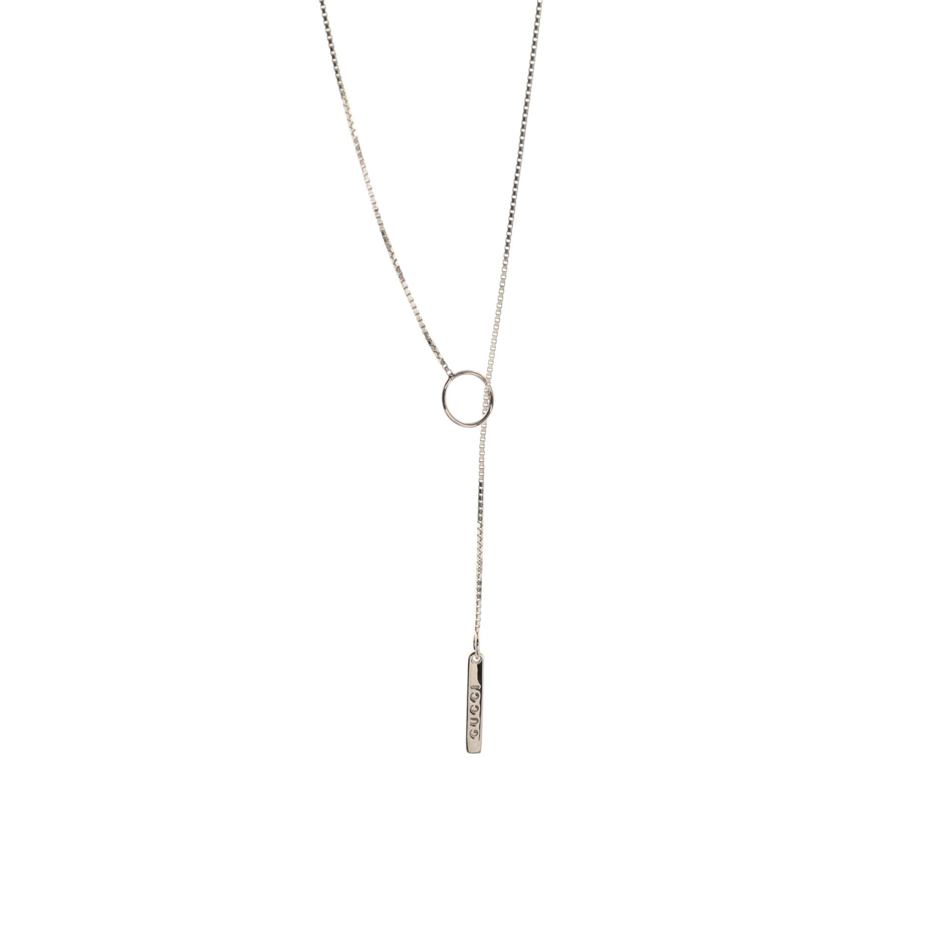 Logo Lariat Necklace 18K White Gold