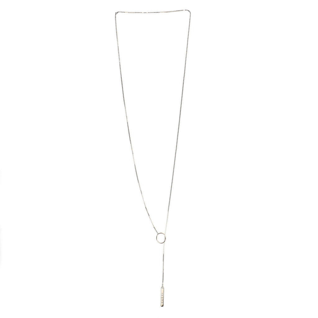 Logo Lariat Necklace 18K White Gold