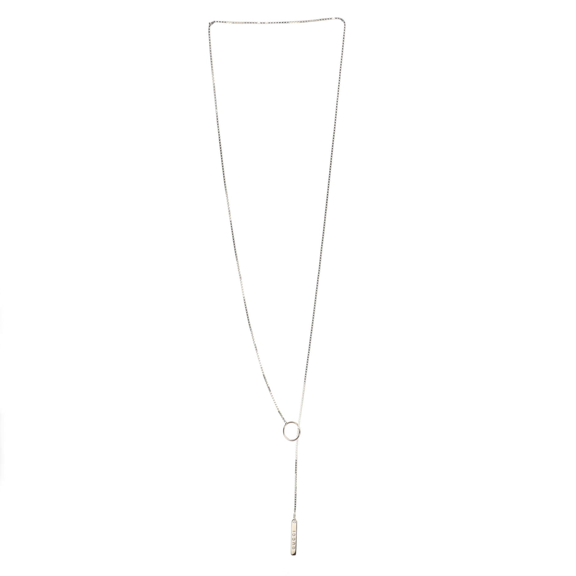 Logo Lariat Necklace 18K White Gold